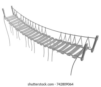 Rope bridge isolated on white background. 3D vector illustration