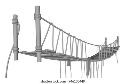 Rope bridge isolated on white background. 3D vector illustration