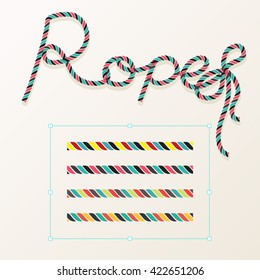 Rope brush braid for decoration design. Set of rope braid. Colorful rope. Border rope design. Vector illustration. Illustrator brush.