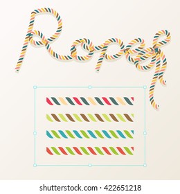 Rope brush braid for decoration design. Set of rope braid. Colorful rope. Border rope design. Vector illustration.