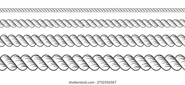 Patrón de cepillo de cuerda con borde de cordón náutico y nudo decorativo. Diseño de Vector sin costuras con elemento de cable marino, trenza marinera vintage y elegantes texturas tejidas para marcos.