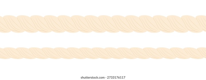 Rope brush simple decorative rope for frames and borders. Marine rope texture. Thick cord or wire element set.