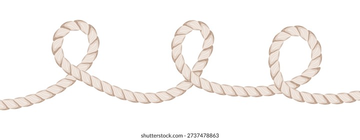 Rope brush simple decorative rope for frames and borders. Marine rope texture. Thick cord or wire element set.
