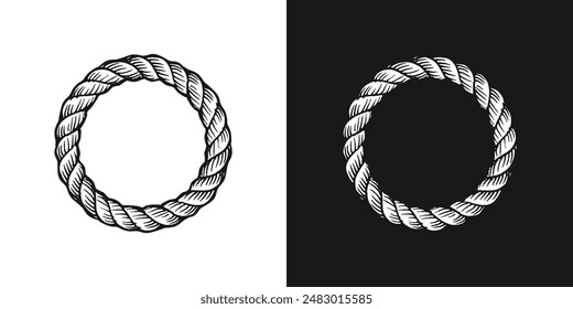 Rope brushes frame, black and white vector