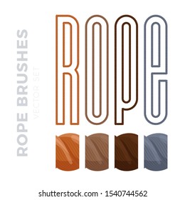 Rope brushes frame, decorative black line set with text. Thick cord or wire elements. Vector flat style cartoon rope illustration isolated on white background.