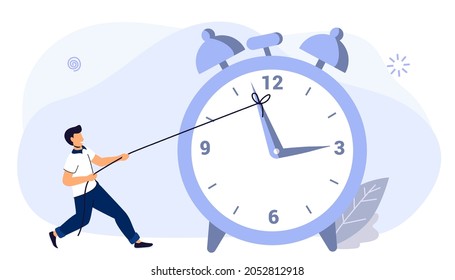 Rope Businessman Turning Clock Arrow Back Metaphor Of Time Management In Team Concept Of Multitasking, Performance, Timeline Business Project Deadline Time Management Assessment And Control