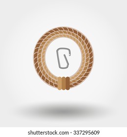 Rope and carbine. Icon for web and mobile application. Vector illustration on a white background. Flat design style.