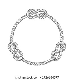 Rope circle - round rope frame with knots, vintage style