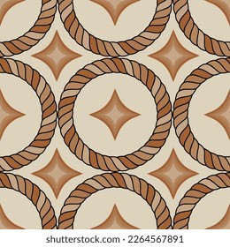 Rope circles form a geometric symmetrical seamless pattern for fashion fabrics. Vector.
