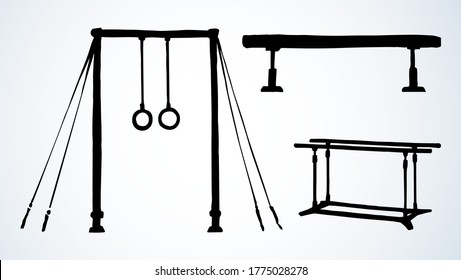 Rope coach man body pull bar tool on white space for text. Bright color line hand drawn girl artist weight well crossfit dance club action object logo sign icon pictogram in modern art cartoon style