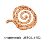 Rope coiled in circular spiral shape. Braided jute cord, thick hemp fiber accessor, strong string, twine swirl for binding. Nautical tool. Flat vector illustration isolated on white background