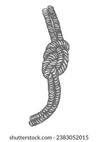 Rope, cord, string, skein, nautical knot, weave, grunge, nautical, dotwork style sketch, black and white vector illustration isolated, tattoo sticker, print