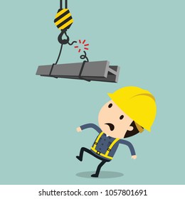 Rope cutting during the transport of crane, Vector illustration, Safety and accident, Industrial safety cartoon