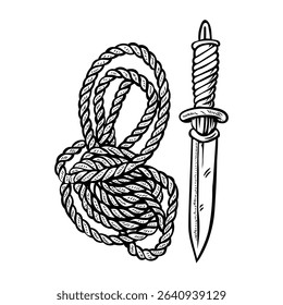 Rope dagger icon in drawing style