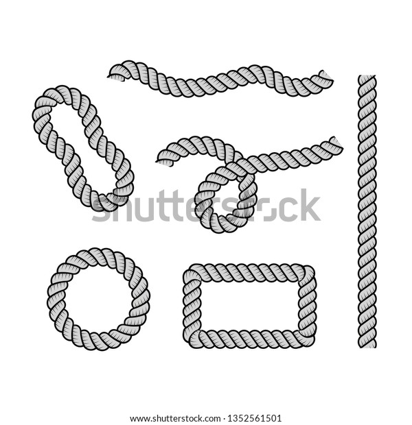 飾りと覆いのロープ 巻き綱 ロープの丸い枠と四角い枠 コードの縁 装飾エレメント ベクターイラスト のベクター画像素材 ロイヤリティフリー