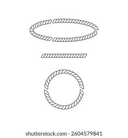 Rope design elements. Twisted line shapes. Minimal circular frame. Vector illustration.