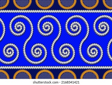 rope ethnic seamless pattern background, rolled around in a circle, africa tribal textile art, hand-draw background vibrant colors, fashion artwork for Fabric print, clothes