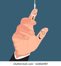 Rope and finger, conceptual, illustration vector design.