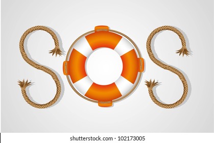 rope and float forming SOS signal, isolated on white background, vector illustration