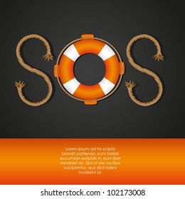 rope and float forming SOS signal, vector illustration