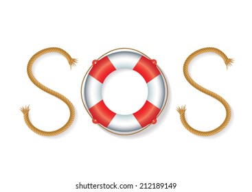 rope and float forming SOS signal