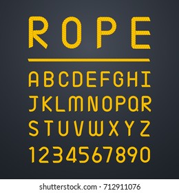 Rope font alphabet and number. Element for graphics design. Vector illustration.