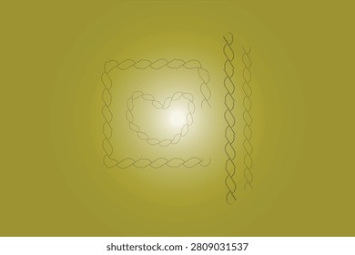 Rope Frame And Heart Shape Dark Lines On Olive Green Background cordage twine strand woven