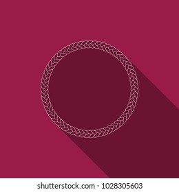 Rope frame icon isolated with long shadow. Frames from nautical rope. Round marine rope for decoration. Flat design. Vector Illustration
