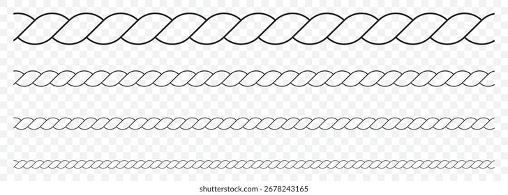 Rope frame icon vector set silhouette isolated. Rope brushes decorative element vintage design in circle, oval shapes on Transparent Background. EPS 10.