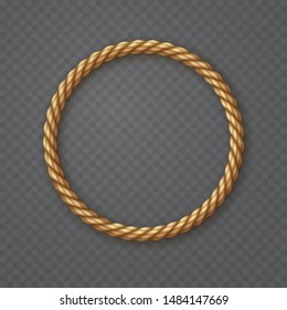 Rope frame isolated on transparent background. Vector round texture string, jute, thread or cord border pattern. Nautical twisted rope circle element.
