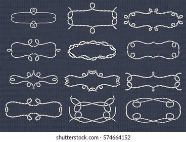 Rope frame, knots and corners. sling strong nautical. Vector.