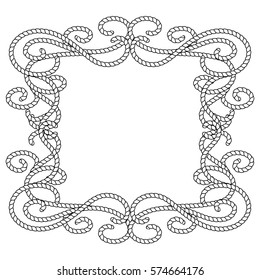 Rope frame, knots and corners. sling strong nautical. Vector.