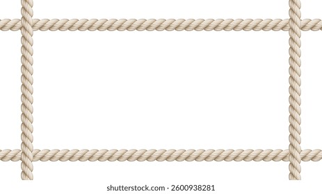 Rope frame on white background. Realistic vector illustration. 