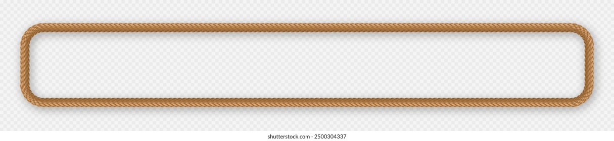 Rope frame, realistic jute cord border, hemp twisted rope in rectangular shape. Vector illustration.