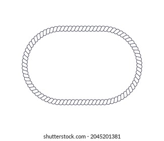 Rope frame in rectangle with rounded corners shape for photo or picture in retro yacht style. Maritime design element for print. Nautical decoration theme. Vector outline illustration.