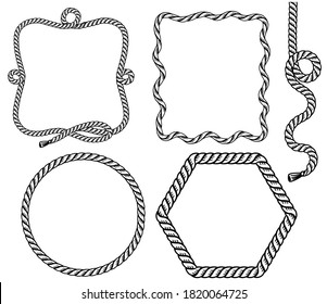 Rope frame. Set of rope frames background for text or design isolated on white
