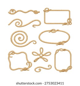 Rope Frames and Decorative Nautical Borders Set  Hand Drawn Marine Rope Ornaments Collection