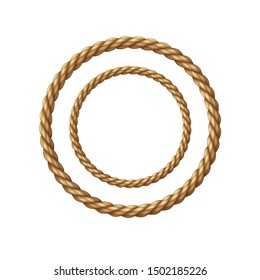Rope frames isolated on white background. Vector round texture string, jute, thread or cord border pattern. Nautical twisted rope circle element.

