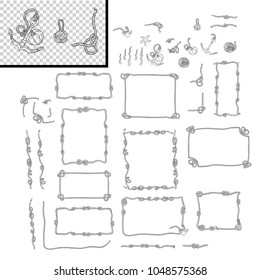 Rope frames and rope knots isolated vector Set