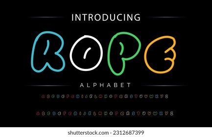Rope Funky colorful cartoon font type. Vector alphabet