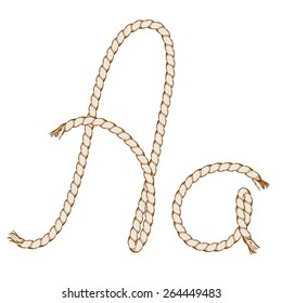 Rope Hand Drawn Alphabet. Letter A. Vector Illustration. 