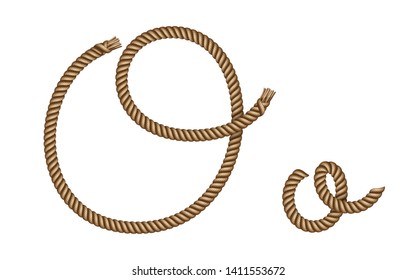 Rope hand drawn font, 3d realistic effect, capital uppercase and lowercase letters O. Vector illustration EPS 10