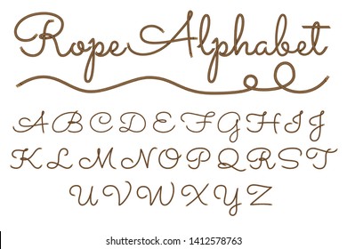 Rope hand drawn font, 3d realistic effect, lowcase letters. Vector illustration EPS 10