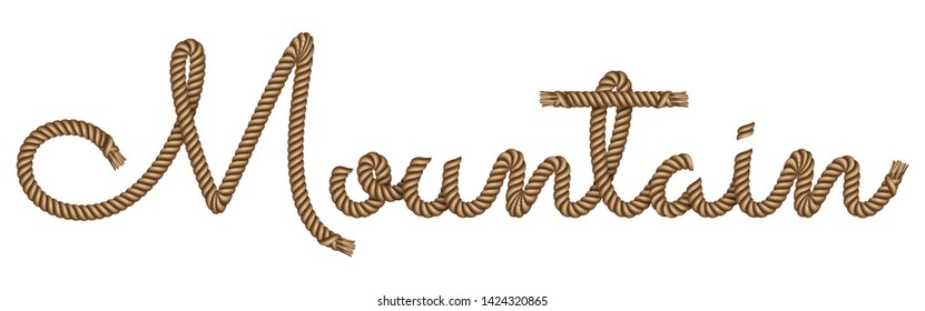 Rope hand drawn lettering Mountain with 3d realistic effect. Vector illustration EPS 10.