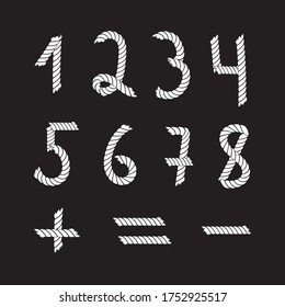 Rope hand drawn Numbers from 1 to 8, Number set Vector illustration in flat, cartoon style isolated from the black background