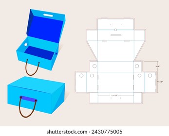 Plantilla de línea de troquel de caja de zapatos de mango de cuerda de tamaño medio 13 x 7.5 x 4 pulgadas | Plantilla de línea de troquel de caja de zapatos acanalada de una pieza