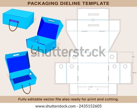 Rope Handle Shoe Box Die line template of Small size 11 x 7.5 x 4 Inch | One piece corrugated shoebox die line template