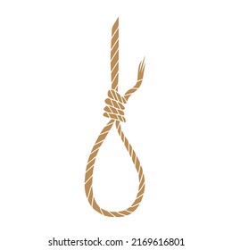 Rope Hanging Loop. Flat Monochrome Design Style. Vector Illustration Of Rope Noose With Hangman's Knot. Concept Of Suicide. Death Penalty By Hanging.