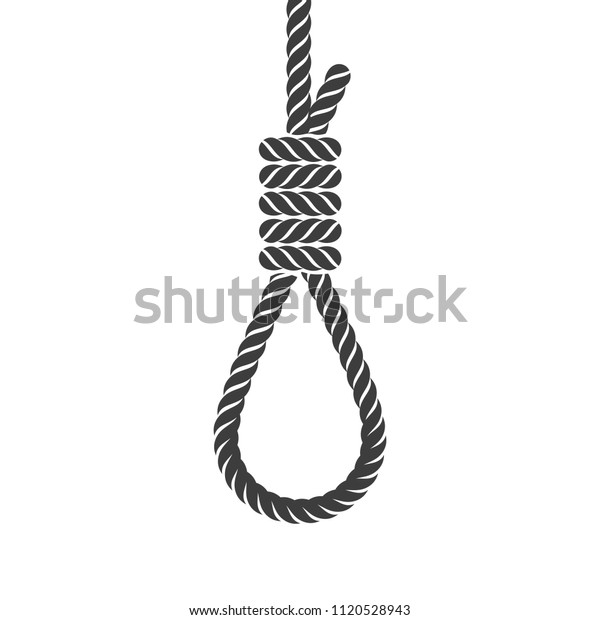 ロープの吊り輪 フラットモノクロデザインスタイル ハングマンの結び目を持つ縄のベクターイラスト 自殺のコンセプト 絞首刑 のベクター画像素材 ロイヤリティフリー