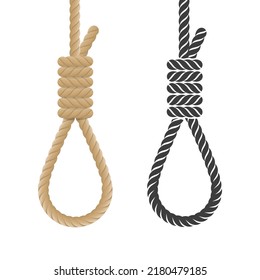 Rope Hanging Loop. Vector Illustration Of Rope Noose With Hangman's Knot. Death Penalty By Hanging. 